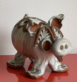 Retro 1970s Stoneware Pig Glazed Clay Flower Frog or Pencil Holder Folk Pottery