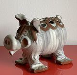 Retro 1970s Stoneware Pig Glazed Clay Flower Frog or Pencil Holder Folk Pottery