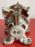 Retro 1970s Stoneware Pig Glazed Clay Flower Frog or Pencil Holder Folk Pottery