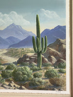 Stunning Fine Art Monoprint “Distant Peaks” by R Dyer CA Desert Mountain Cactus