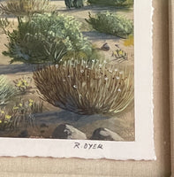 Stunning Fine Art Monoprint “Distant Peaks” by R Dyer CA Desert Mountain Cactus