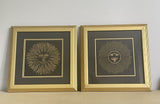 Framed Pair Piero Fornasetti Style Art Prints 15” Sq Black & Gold Design Decor