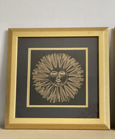 Framed Pair Piero Fornasetti Style Art Prints 15” Sq Black & Gold Design Decor