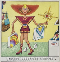 Comic Art Litho Goddess Of Shopping Print Signed John Long 95 Cartoon Shopaholic