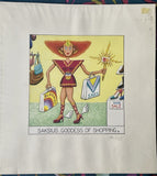 Comic Art Litho Goddess Of Shopping Print Signed John Long 95 Cartoon Shopaholic