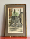 Vintage 1964 Watercolor Painting Quebec Break Neck Steps Little Champlain St MCM