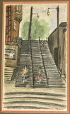 Vintage 1964 Watercolor Painting Quebec Break Neck Steps Little Champlain St MCM