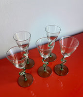 Delicate Vintage Cordial Aperitif Glasses (5) Unusual Twisted Stems Italy Spain