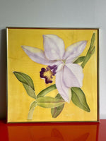 Tropical Orchid Flower Framed Art Painted Silk Batik Signed & Dated 1994 19” Sq