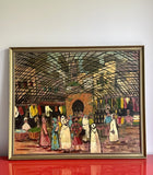 Lakroune 1975 MCM Modernist Orig Art Moroccan Souk Market on Panel 36” x 30”