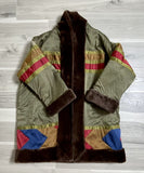 Retro 80s Ann Tjian Kenar Faux Fur Lined Geometric Colorblock Puffer Coat Size M
