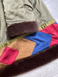 Retro 80s Ann Tjian Kenar Faux Fur Lined Geometric Colorblock Puffer Coat Size M