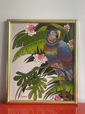 Tropical Parrot Original Vintage Acrylic Painting on Canvas Signed JASPER Framed