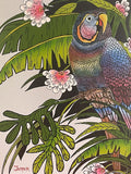 Tropical Parrot Original Vintage Acrylic Painting on Canvas Signed JASPER Framed
