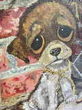 Orig Vintage Sad Eye GIG Puppy Dog Painting on Board 20” x 24” Framed MCM Mod