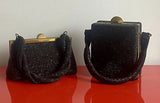 Vintage 1940s Box Purse Pair (2) Art Deco Black Iridescent Carnival Glass Beads