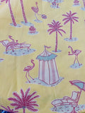 Custom LILLY PULITZER Fabric Tablecloth 58” x 63” Flamingo Palm Tree Yellow