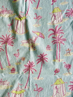 Custom LILLY PULITZER Fabric Tablecloth 58” x 63” Flamingo Palm Tree Pale Blue